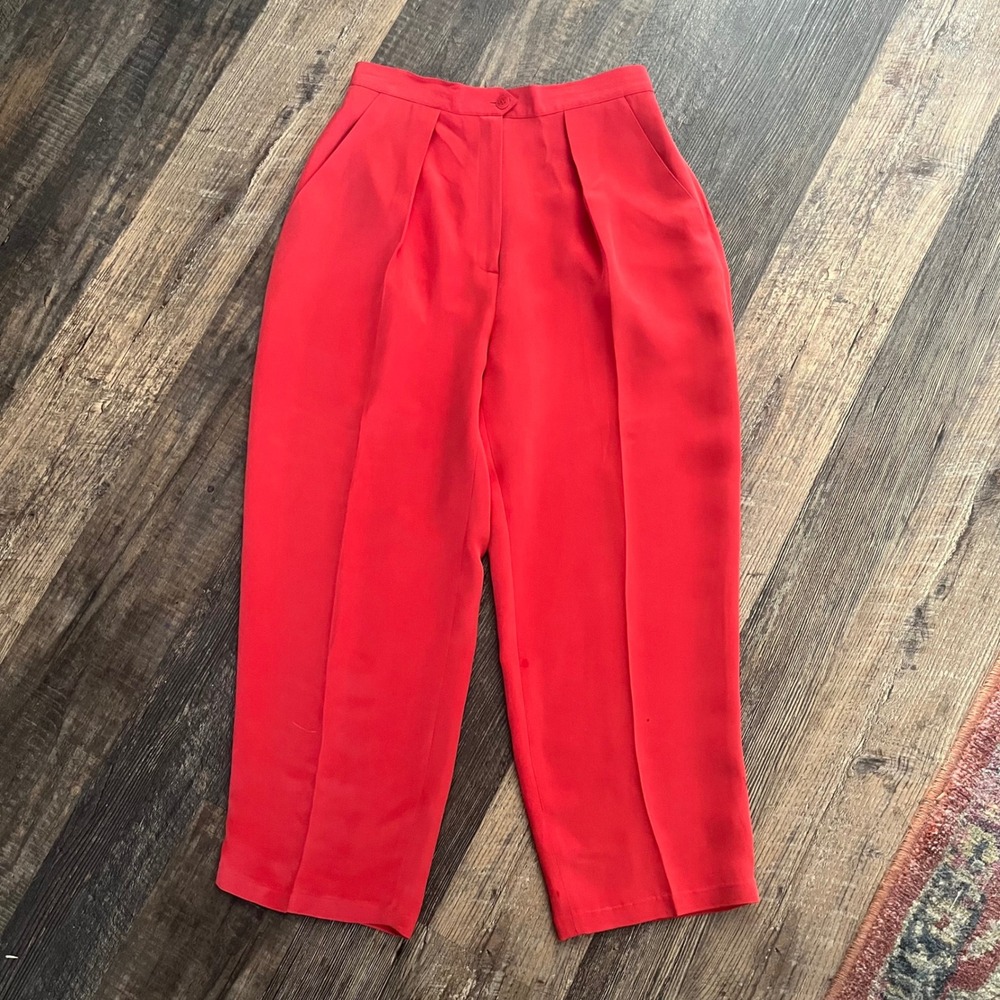 Jones New York Silk Cropped Pants High Waist Pleated Red Size‎ 6
